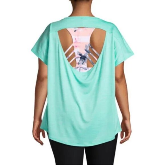 Xersion Short Sleeve Cut Out Back Active Tee Blouse Top Pink Plus Size XXL Women - Picture 3 of 8